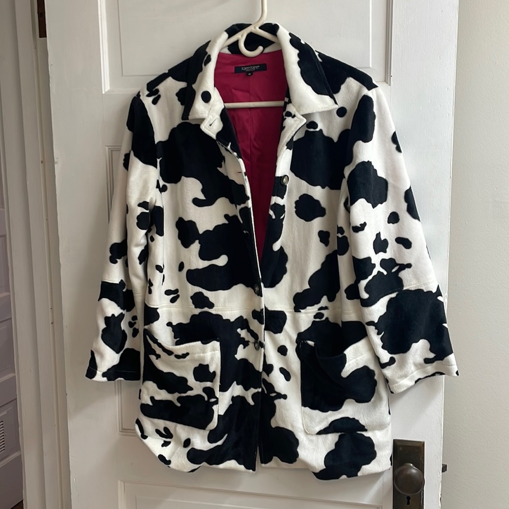 Vintage Fuzzy Cow Print Collared Jacket